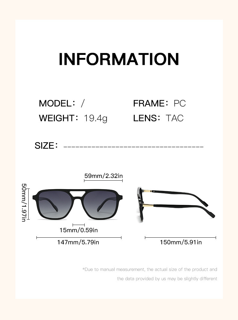 Black Retro Double Bridge Square Frame Polarized Sunglasses - Driving Sun view 2