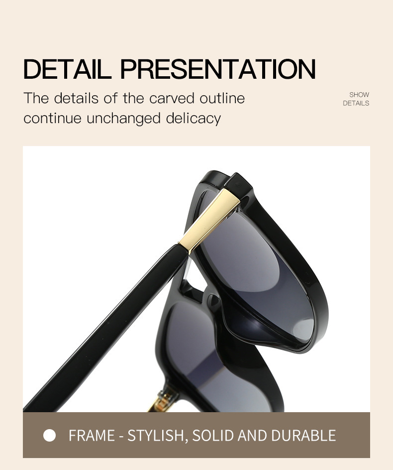 Black Retro Double Bridge Square Frame Polarized Sunglasses - Driving Sun view 4