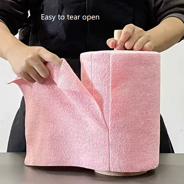 Pink 4-Roll Pack, 80 Sheets Reusable Tear-Off Microfiber Cleaning Cloths view 3