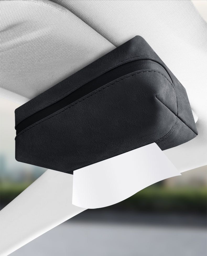 Black 2-Pack Luxury Faux Suede Car Tissue Box - Visor Clip & Strap for Armrest view 3
