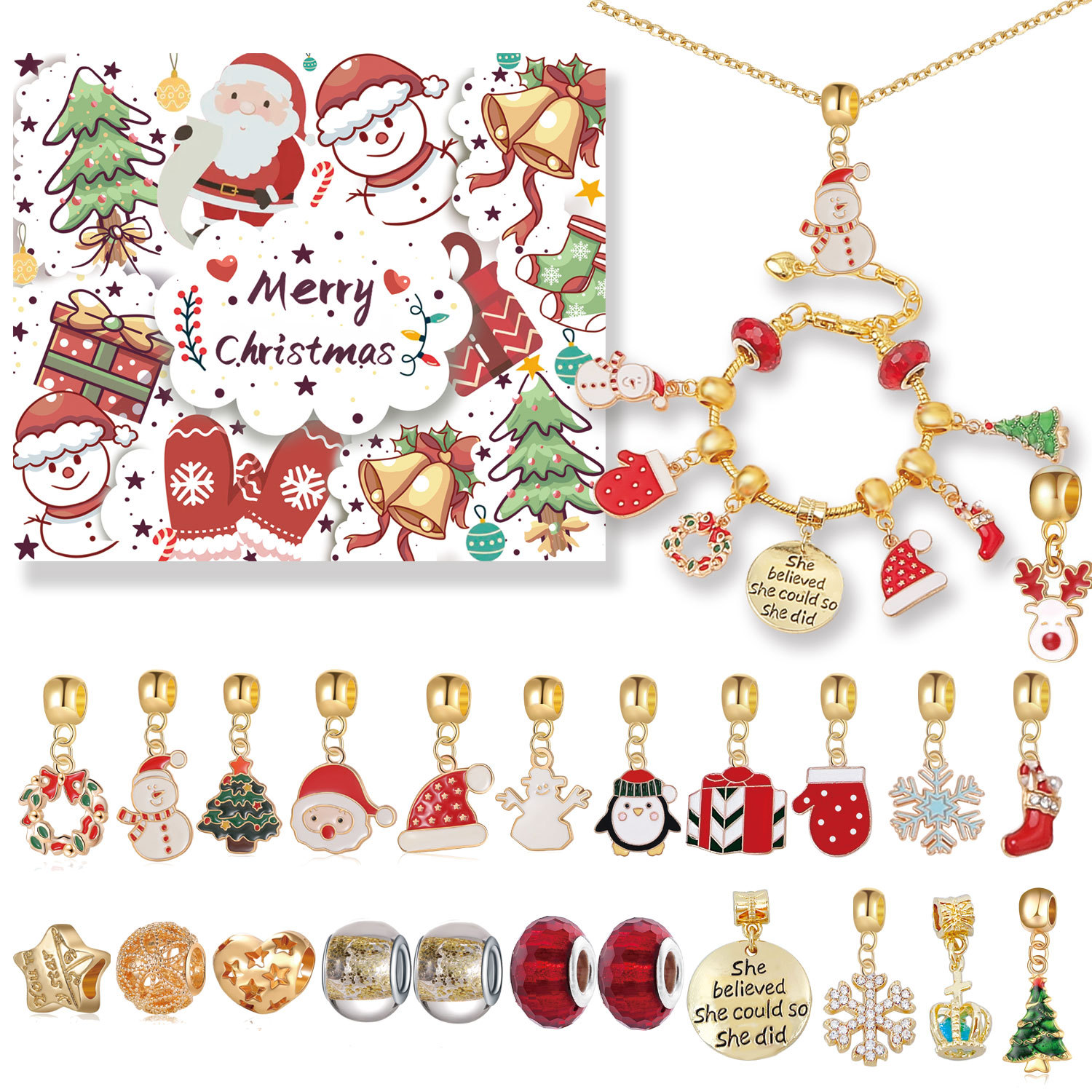 Gold Christmas Advent Calendar DIY Jewelry Kit - 24 Surprises with Gold-Tone — image 1