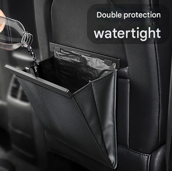 Premium PU Leather Foldable Car Trash Bin - Large Capacity Waterproof Hanging view 2