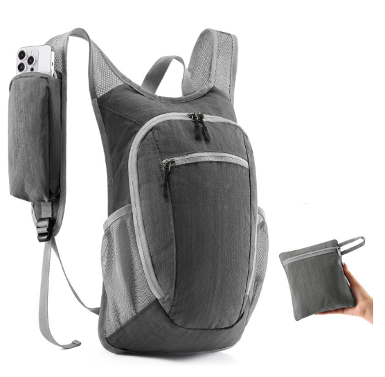 Grey Ultra-Lightweight Packable Backpack (10L) - Foldable Daypack for Travel