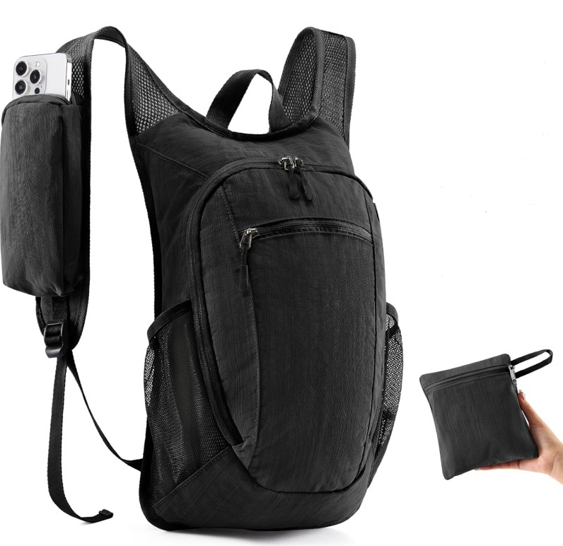 Black Ultra-Lightweight Packable Backpack (10L) - Foldable Daypack for Travel