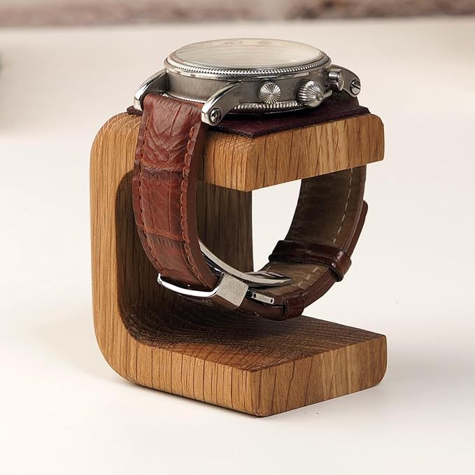 Elegant Handcrafted Wooden Watch Stand with Leather Cushion - Premium Display