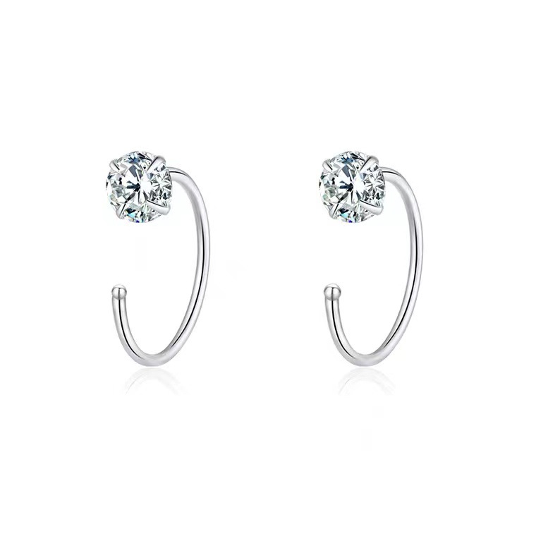 8mm (4-Pair Set) Minimalist C-Shaped Hoop Earrings with CZ Studs - S999