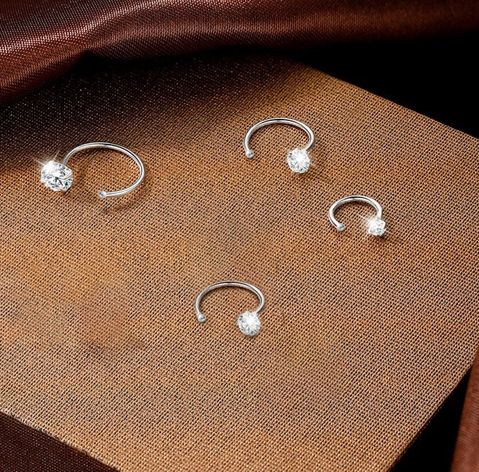 8mm (4-Pair Set) Minimalist C-Shaped Hoop Earrings with CZ Studs - S999 view 2