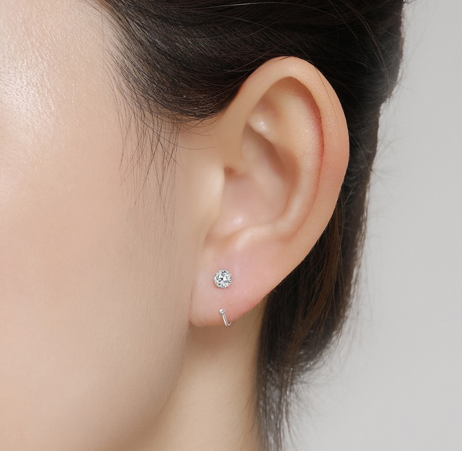 6mm (4-Pair Set) Minimalist C-Shaped Hoop Earrings with CZ Studs - S999 view 3