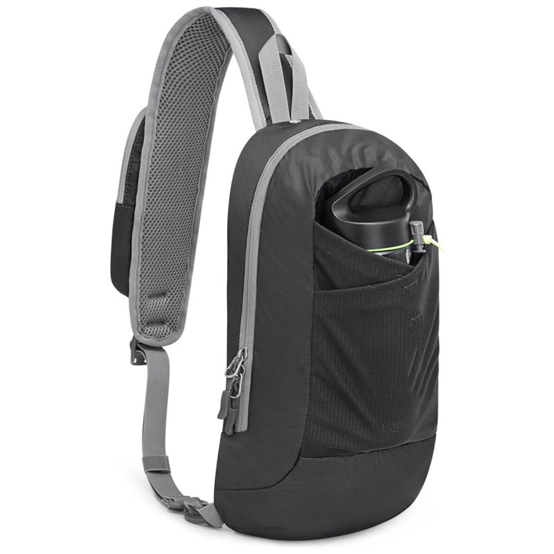 Black Lightweight Crossbody Sling Bag - Versatile Chest Daypack for Hiking