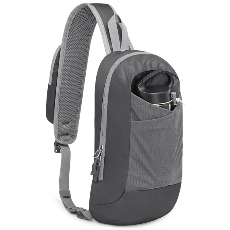 Grey Lightweight Crossbody Sling Bag - Versatile Chest Daypack for Hiking