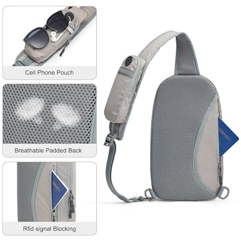 Grey Lightweight Crossbody Sling Bag - Versatile Chest Daypack for Hiking view 3