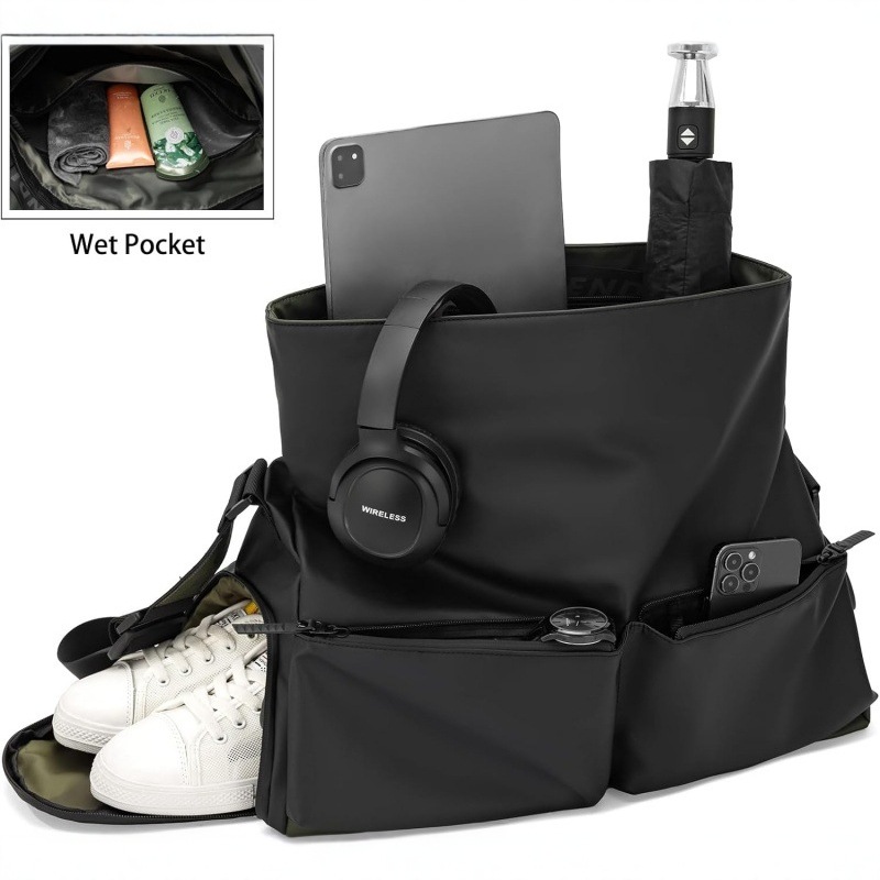 Silver Large Capacity Waterproof Tote Bag - Convertible Crossbody Messenger view 2
