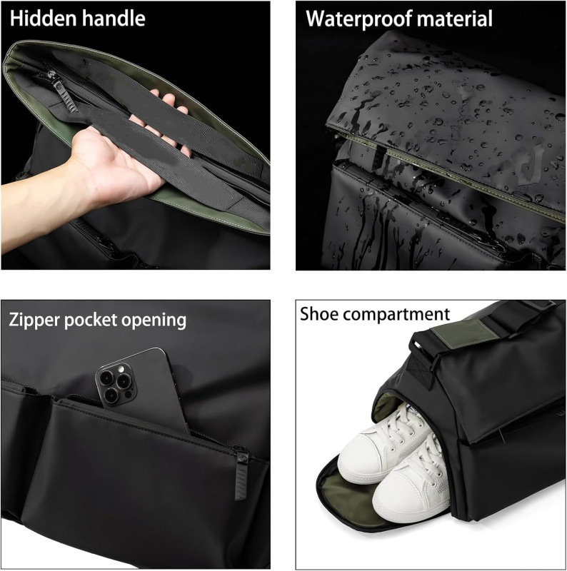 Silver Large Capacity Waterproof Tote Bag - Convertible Crossbody Messenger view 3