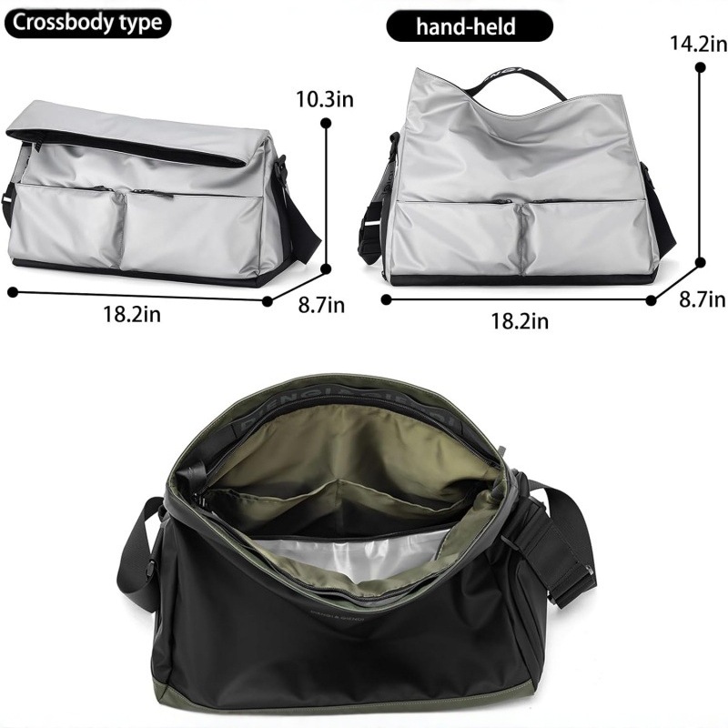 Black Large Capacity Waterproof Tote Bag - Convertible Crossbody Messenger for Gym view 4