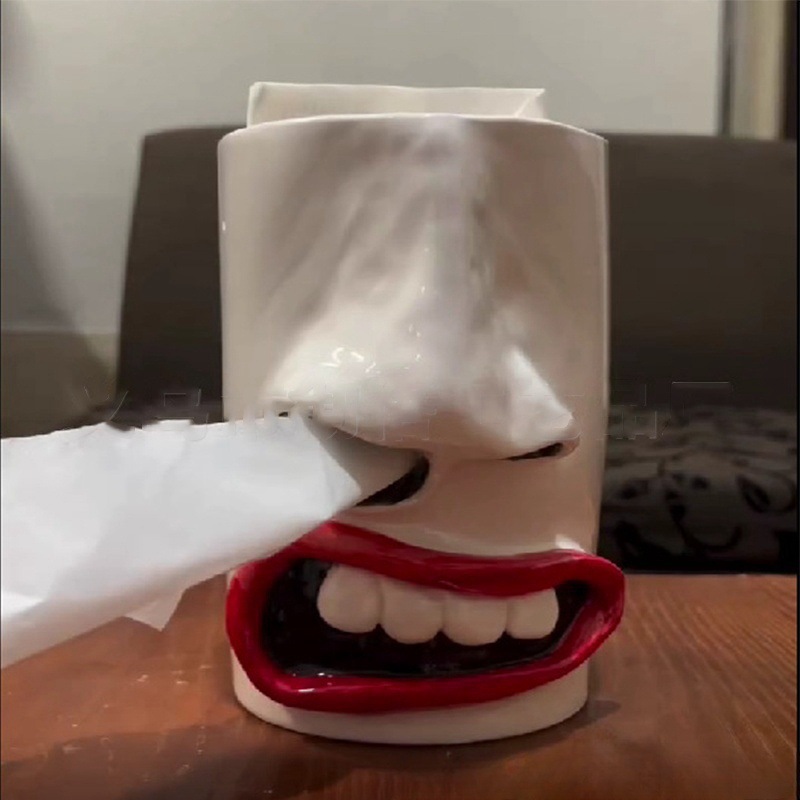 Quirky Face Tissue Box Holder - Funny Novelty Resin Dispenser for Gag Gifts &