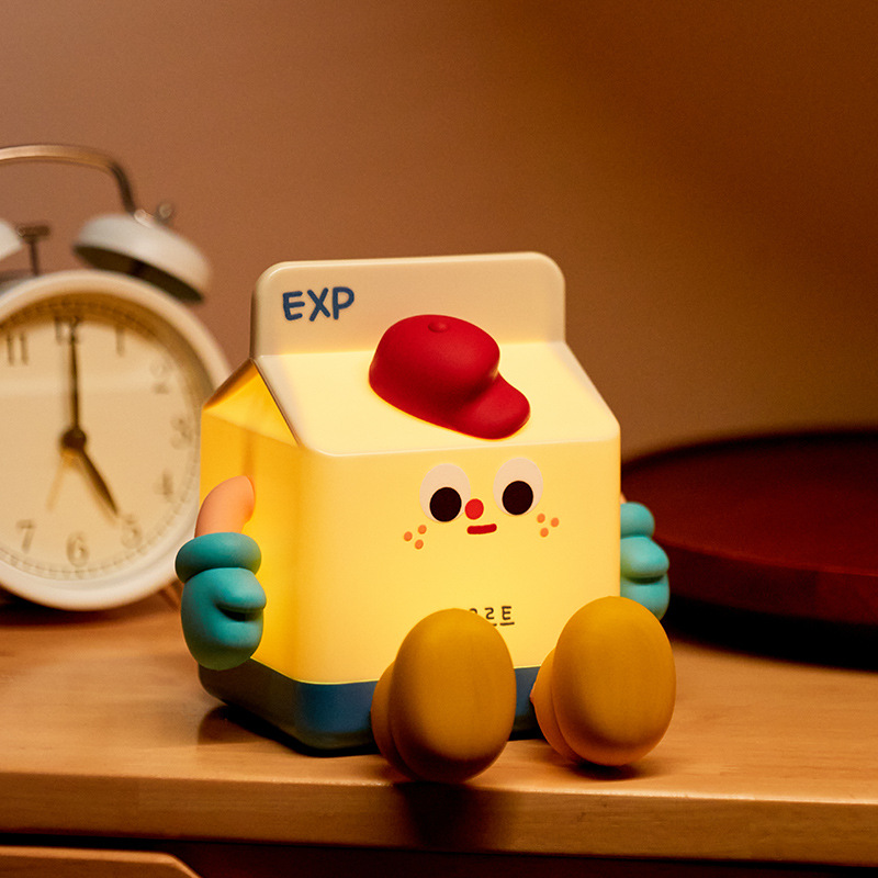 Adorable Milk Carton LED Night Light - USB Rechargeable Silicone Lamp with Tap