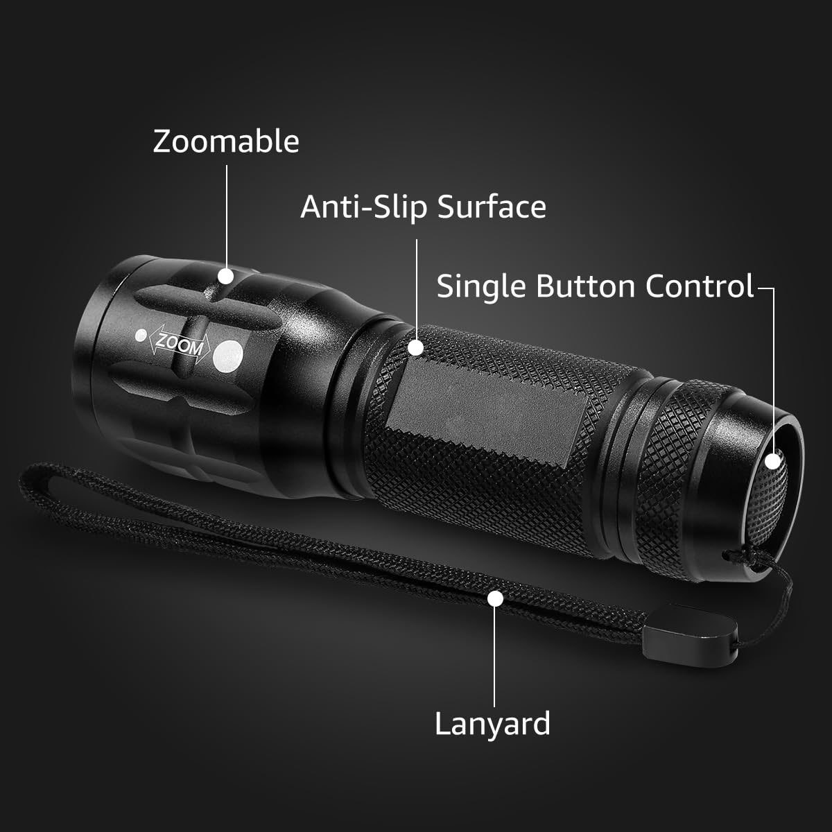 Compact Tactical LED Flashlight - Super Bright 160LM with Adjustable Zoom & view 4