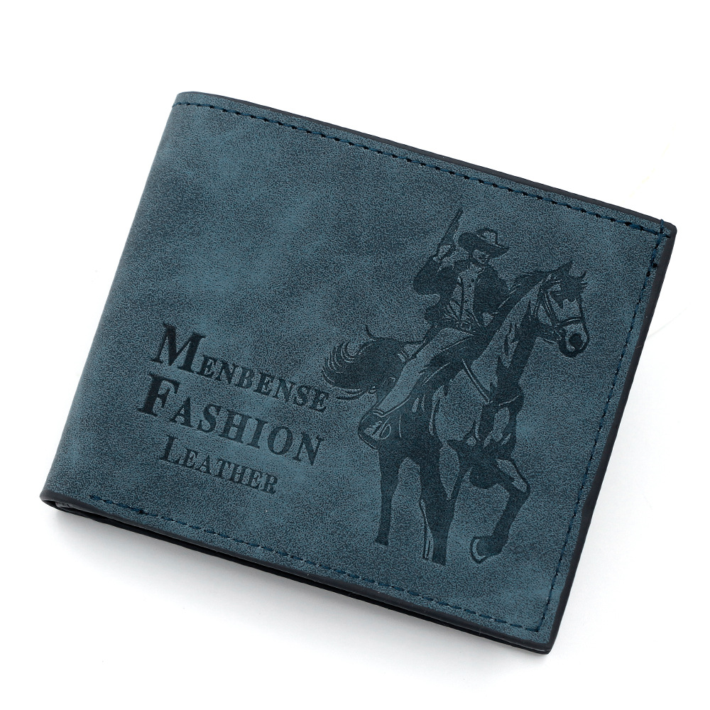 3-PCS Blue Menbense Fashion Leather Wallet Set - Vintage Hunter Design Bi-Fold