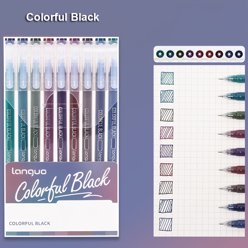Colorful Black 9PCS/Set Languo Dopamine Gel Pen Set - Vibrant Multi-Color
