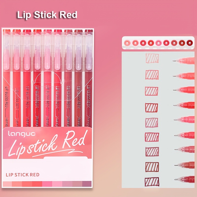 Lip Stick Red 9PCS/Set Languo Dopamine Gel Pen Set - Vibrant Multi-Color