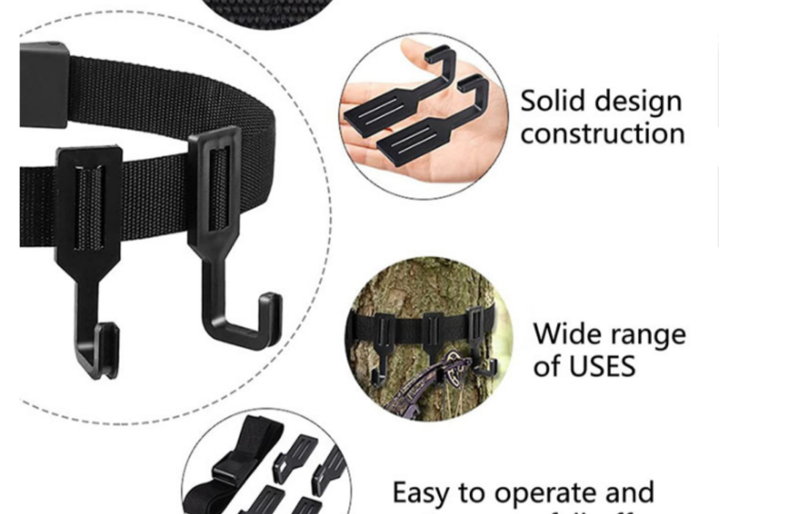 2-Piece Tree Stand Gear Hanger Set - Tactical Webbing Straps with 5 Hooks for view 3