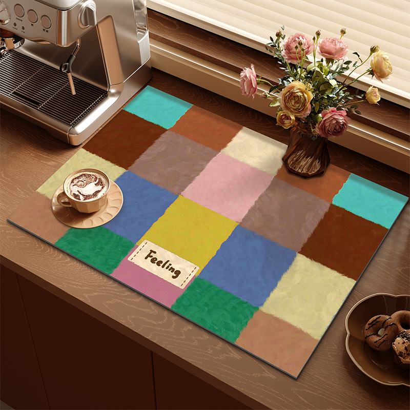 2-Piece Colourful Blocks Dopamine Drain Mat Set - 30x40cm Coffee Machine Mat