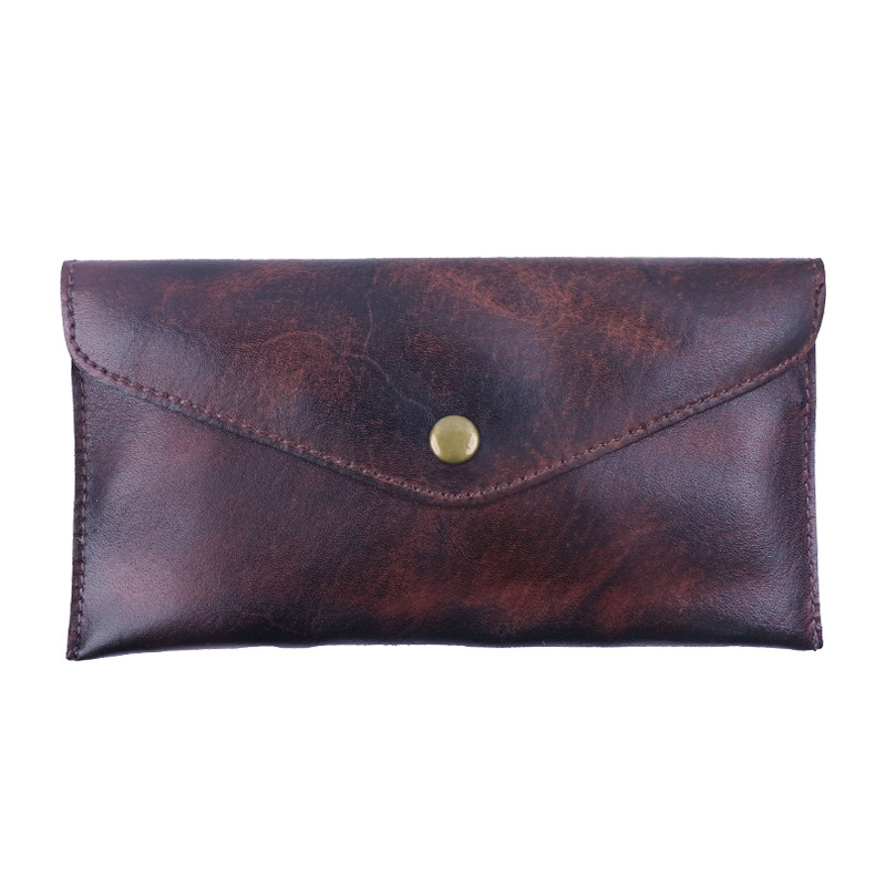 Coffee Vintage Japanese Style Full-Grain Leather Phone Wallet - Slim Envelope