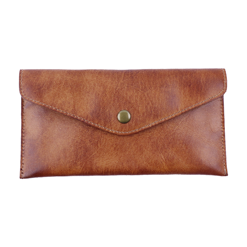 Light Brown Vintage Japanese Style Full-Grain Leather Phone Wallet - Slim