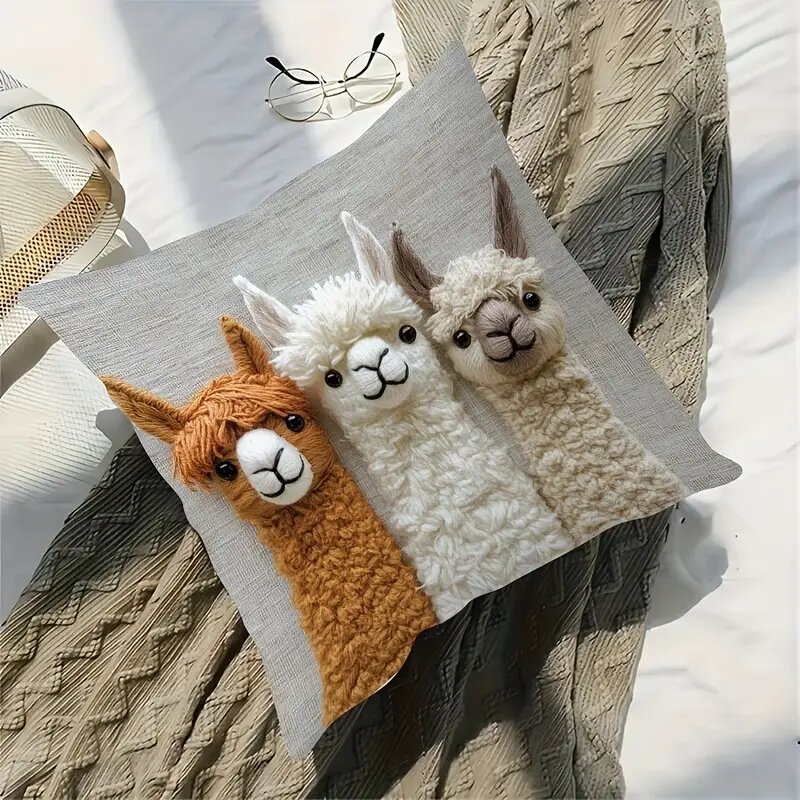 4-PCS Vintage Alpaca Friends Decorative Pillow Covers - Single-Sided Print view 2