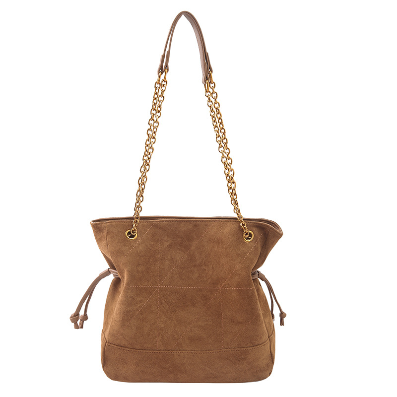 Brown Chic Suede Hobo Bag for Women - Versatile Tote with Drawstring