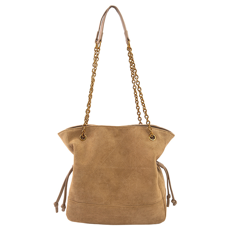 Khaki Chic Suede Hobo Bag for Women - Versatile Tote with Drawstring