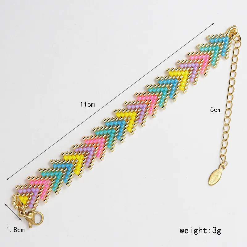 Gold-grey Miyuki Beaded Bohemian Rainbow Arrow Handmade Stainless Steel Bracelet view 2