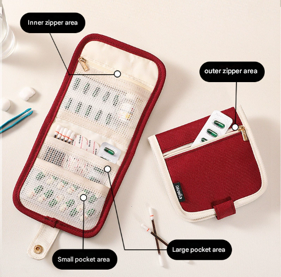 Red Travel Medicine Pouch & Cosmetic Organizer - Large Capacity view 2