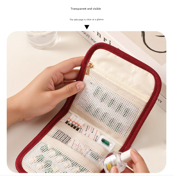 Red Travel Medicine Pouch & Cosmetic Organizer - Large Capacity view 3