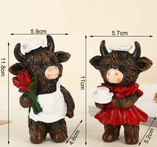 Cute Ox Figurine Decor - Rose Flower Bull Desktop Ornament view 2