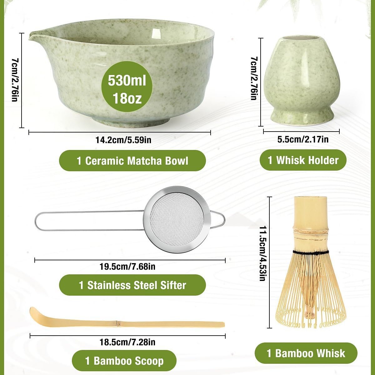 5-Piece Ceramic Matcha Tool Set - Spouted Bowl view 2