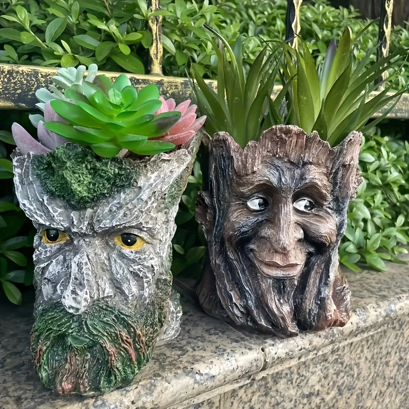 Bearded Old Man Resin Tree Stump Old Man Head Planter - Home & Garden Decor view 2