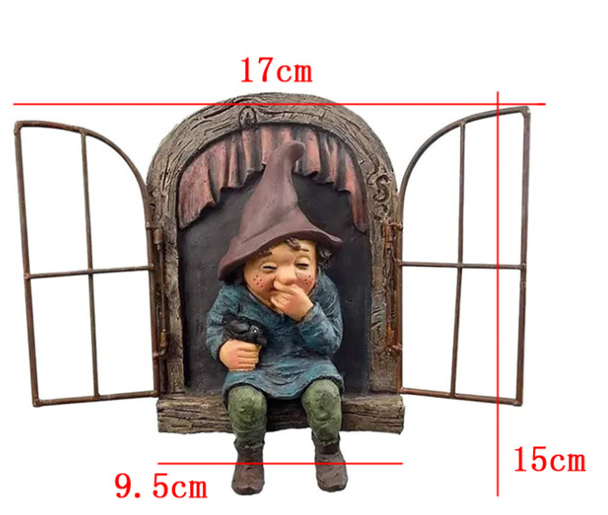 Mouth-Covering Little Man Climbing Window Gnome Figurine - Resin Craft Ornament view 2