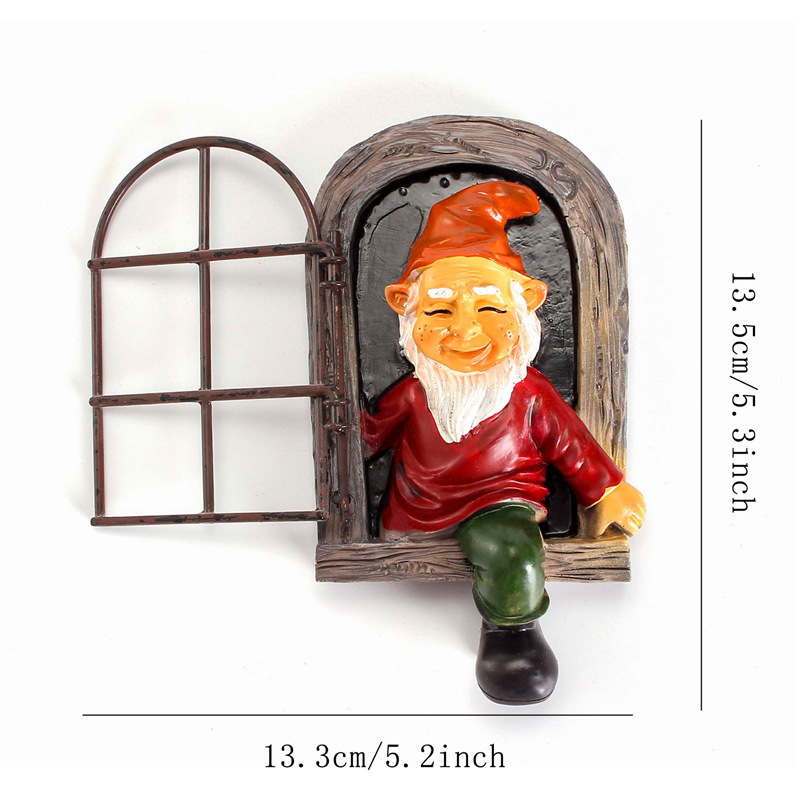 Green-clad White-bearded Old Man Climbing Window Gnome Figurine - Resin Craft view 2