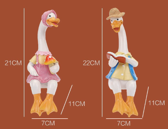 Garden Cartoon Reading Duck Couple Figurines - Outdoor Courtyard view 3