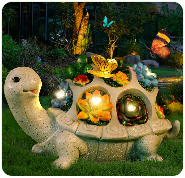 Solar Powered Succulent Turtle Figurine - Garden & Courtyard Ambient Light view 3