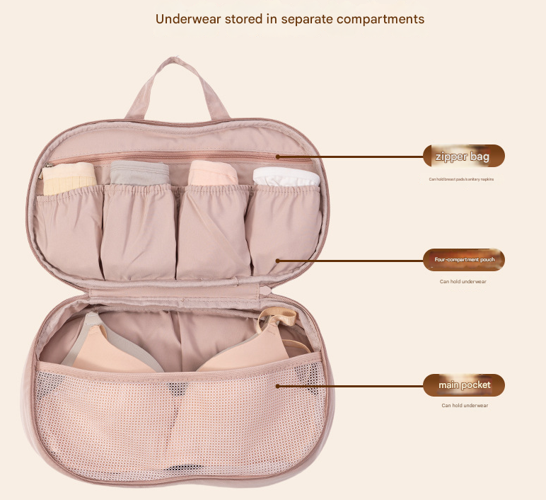 Pink Portable Underwear Travel Organizer Bag - Bra & Lingerie Storage view 4