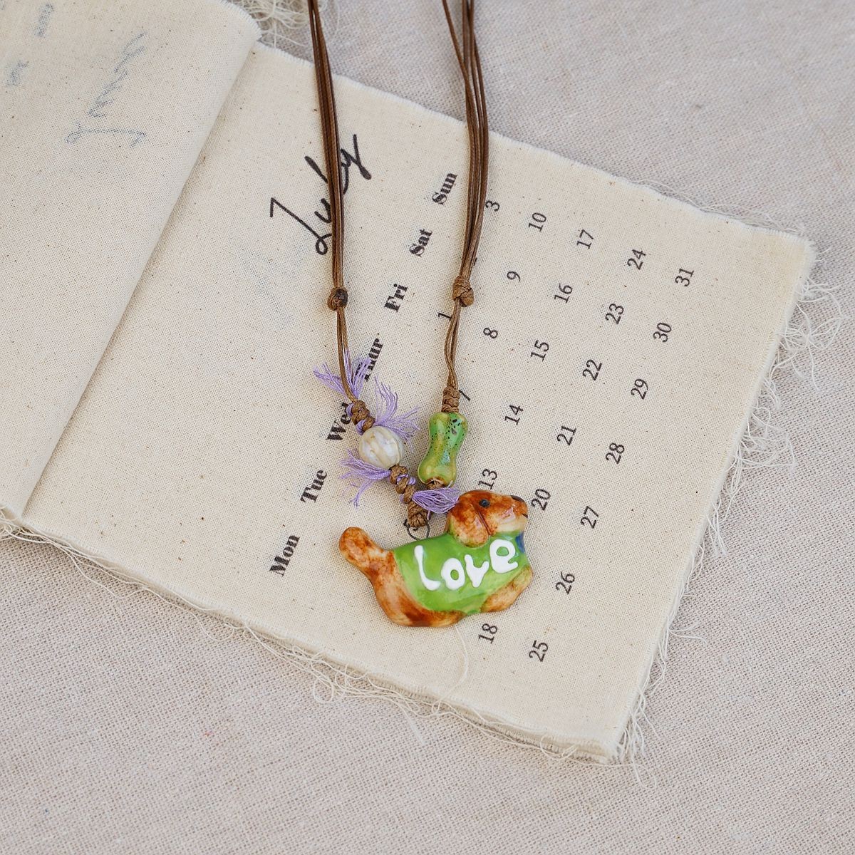 Random 4-Piece Set: Sweet & Fresh Ceramic Dachshund Dog Necklace - Cute Trendy view 3
