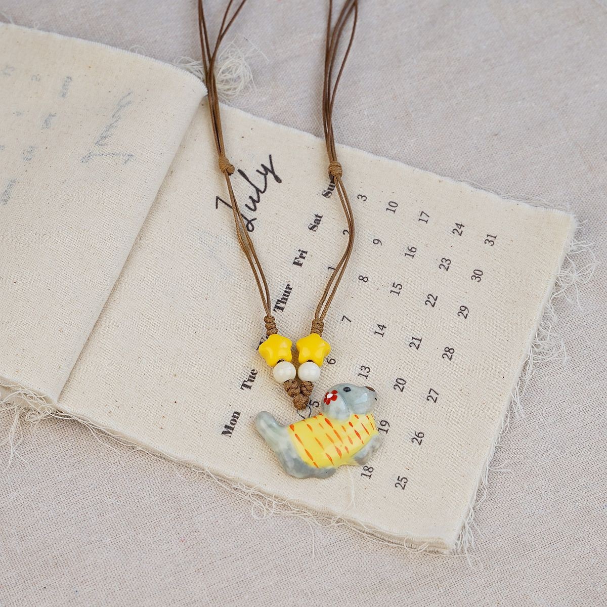 Random 4-Piece Set: Sweet & Fresh Ceramic Dachshund Dog Necklace - Cute Trendy view 4