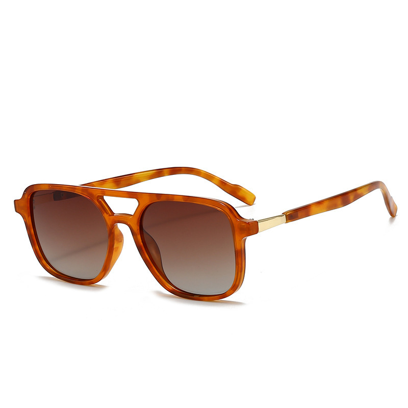 Amber tea Retro Double Bridge Square Frame Polarized Sunglasses - Driving Sun