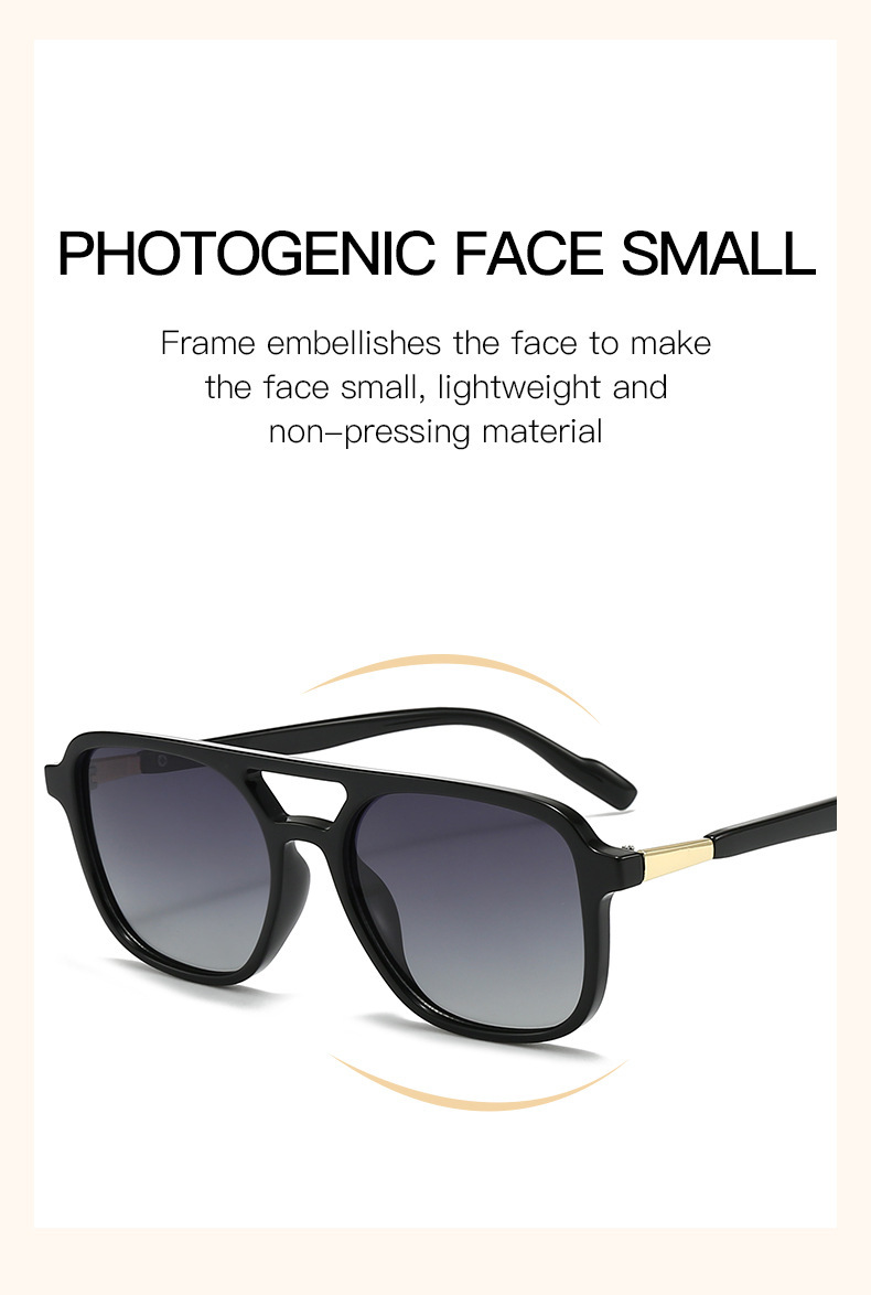 Amber tea Retro Double Bridge Square Frame Polarized Sunglasses - Driving Sun view 3