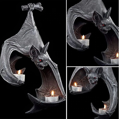 Gothic Bat Wall Tealight Holder - Resin Decor for Spooky Ambiance (16.5x12x22 cm) view 2