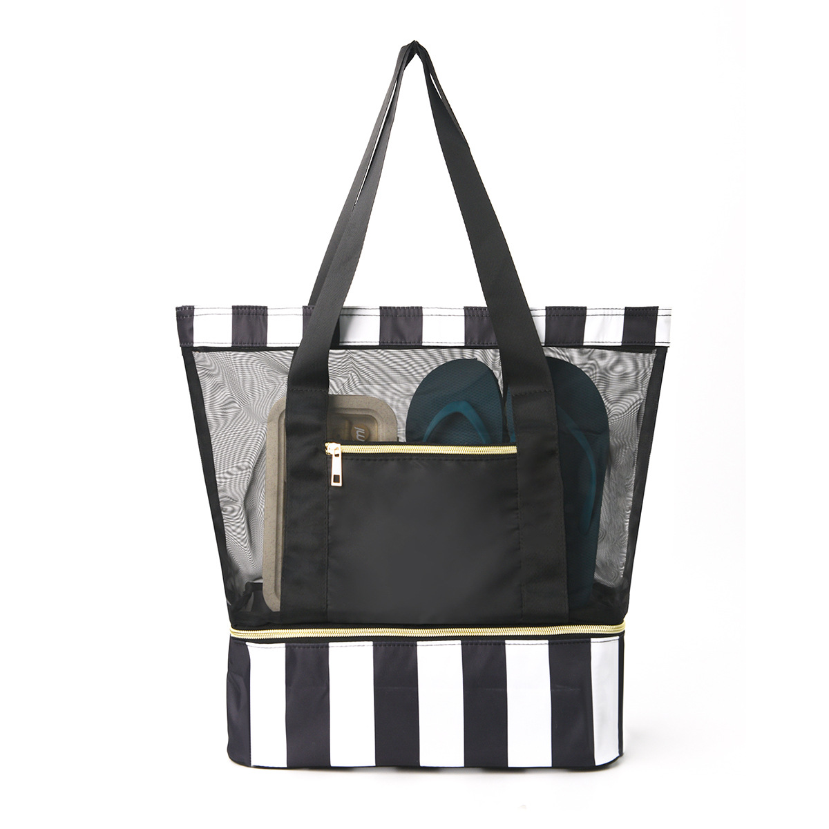 Black 2-in-1 Large Capacity Beach Bag - Portable Swim & Travel Tote with