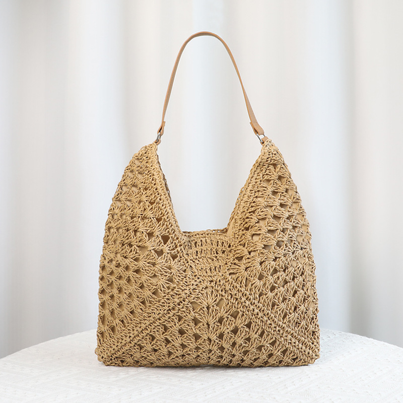 Khaki Stylish Woven Shoulder Bag - Fashionable Versatile Handbag & Crossbody