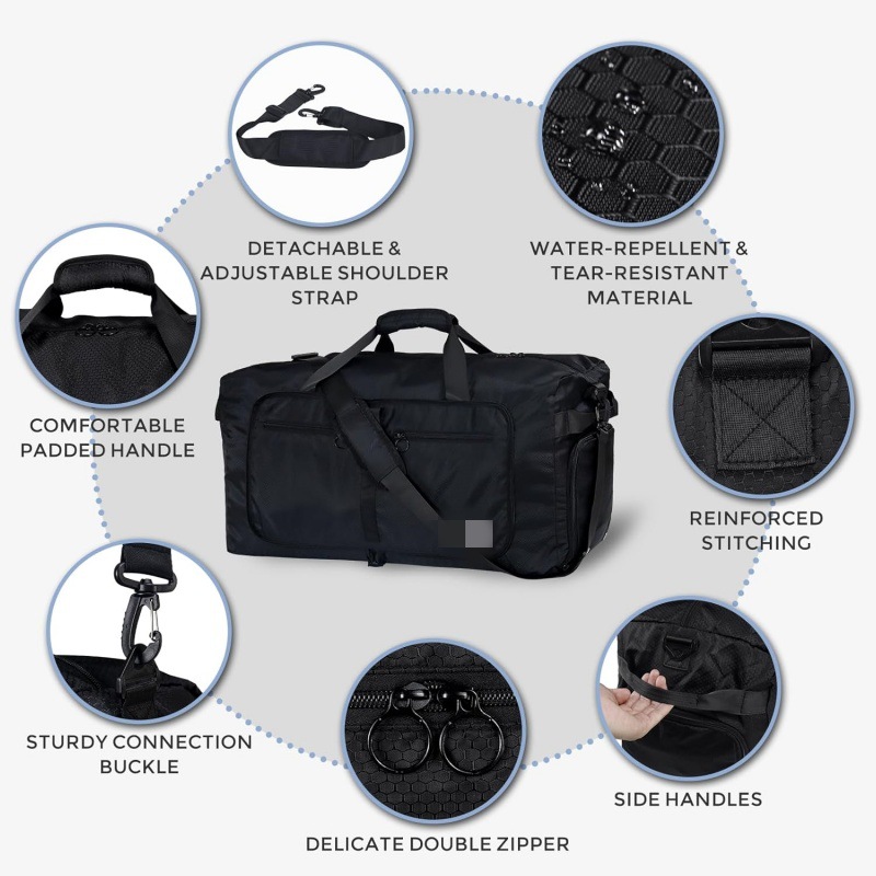 Large Capacity Foldable Travel Duffle Bag - Detachable Shoulder Strap view 2